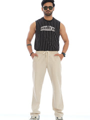 L&C Beige | Relax Fit | Regular Length | Casual Lowers For Men with chain on right side pocket| Tensile Linen Dobby | Linen Blend