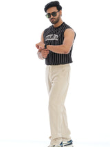 L&C Beige | Relax Fit | Regular Length | Casual Lowers For Men with chain on right side pocket| Tensile Linen Dobby | Linen Blend