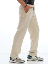 L&C Beige | Relax Fit | Regular Length | Casual Lowers For Men with chain on right side pocket| Tensile Linen Dobby | Linen Blend