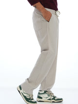L&C Light Grey | Relax Fit | Regular Length | Casual Lowers For Men with chain on right side pocket| Tensile Linen Dobby Blend