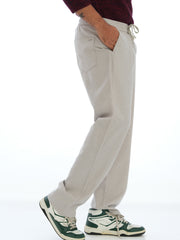 L&C Light Grey | Relax Fit | Regular Length | Casual Lowers For Men with chain on right side pocket| Tensile Linen Dobby Blend