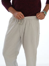 L&C Light Grey | Relax Fit | Regular Length | Casual Lowers For Men with chain on right side pocket| Tensile Linen Dobby Blend