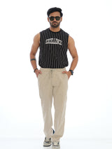 L&C Khaki | Relax Fit | Regular Length | Casual Lowers for Men with right side pocket chain| Lined Linen Look | Cotton Blend
