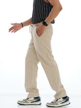 L&C Khaki | Relax Fit | Regular Length | Casual Lowers for Men with right side pocket chain| Lined Linen Look | Cotton Blend
