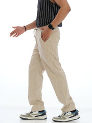 L&C Khaki | Relax Fit | Regular Length | Casual Lowers for Men with right side pocket chain| Lined Linen Look | Cotton Blend