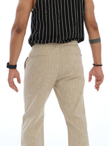 L&C Khaki | Relax Fit | Regular Length | Casual Lowers for Men with right side pocket chain| Lined Linen Look | Cotton Blend