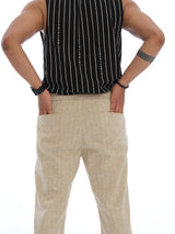 L&C Khaki | Relax Fit | Regular Length | Casual Lowers for Men with right side pocket chain| Lined Linen Look | Cotton Blend
