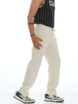 L&C Beige | Relax Fit | Regular Length | Casual Lowers For Men with right side pocket chain| Lined Linen Look | Cotton Blend