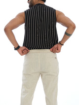 L&C Beige | Relax Fit | Regular Length | Casual Lowers For Men with right side pocket chain| Lined Linen Look | Cotton Blend