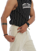 L&C Beige | Relax Fit | Regular Length | Casual Lowers For Men with right side pocket chain| Lined Linen Look | Cotton Blend