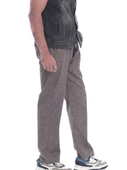 L&C Brown | Relax Fit | Linen Look | Regular Length Casual Lowers For Men with chain on right side pocket | Cotton Blend
