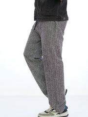 L&C Grey | Relax Fit | Regular Length | Casual Lowers For Men with chain on right side pocket| Lined Linen Look | Cotton Blend