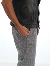 L&C Grey | Relax Fit | Regular Length | Casual Lowers For Men with chain on right side pocket| Lined Linen Look | Cotton Blend