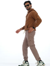 L&C Brown | Ankle Length | Cotton Dobby|  Cargo Joggers for Men with chain on both side pockets| Casual Wear | Joggers Fit