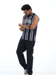 L&C Navy | Checked Dobby | Relax Fit | Regular Length | Casual Lowers For Men | Cotton Comfort Fabric