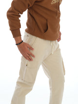 L&C Beige | Ankle Length | Cargo Joggers for Men with chain on both side pockets | Cotton Dobby | Casual Wear