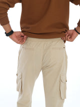 L&C Beige | Ankle Length | Cargo Joggers for Men with chain on both side pockets | Cotton Dobby | Casual Wear