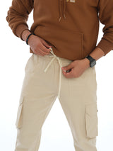 L&C Beige | Ankle Length | Cargo Joggers for Men with chain on both side pockets | Cotton Dobby | Casual Wear