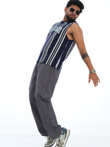 L&C Blue | Relax Fit | Regular Length | Casual Lowers for Men with chain on right side pocket| Linen Look | Cotton Blend Fabric