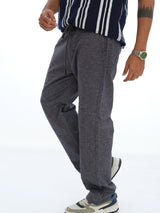 L&C Blue | Relax Fit | Regular Length | Casual Lowers for Men with chain on right side pocket| Linen Look | Cotton Blend Fabric