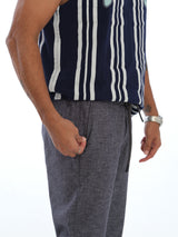 L&C Blue | Relax Fit | Regular Length | Casual Lowers for Men with chain on right side pocket| Linen Look | Cotton Blend Fabric