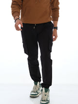 L&C Black | Ankle Length | Cargo Joggers for Men with chain on both side pockets| Cotton Dobby | Casual Wear