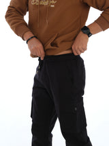 L&C Black | Ankle Length | Cargo Joggers for Men with chain on both side pockets| Cotton Dobby | Casual Wear