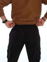 L&C Black | Ankle Length | Cargo Joggers for Men with chain on both side pockets| Cotton Dobby | Casual Wear