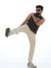 L&C Light Grey | Joggers Fit | Ankle Length | Cargo Joggers For Men with chain on both side pockets | Cotton Dobby Fabric
