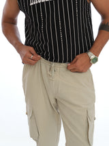L&C Light Grey | Joggers Fit | Ankle Length | Cargo Joggers For Men with chain on both side pockets | Cotton Dobby Fabric