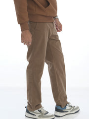 L&C Khaki | Relax Fit | Regular Length | Casual Cordroi Dobby Trousers for Men with Patch Pockets