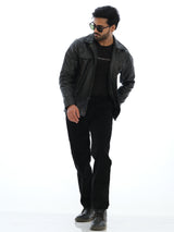 L&C Black | Relax Fit | Regular Length| Casual Trousers For Men | Patch Pocket Cordroi Dobby