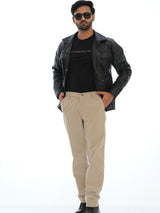 L&C Beige | Relax Fit | Regular Length | Cordroi Dobby Casual Trousers For Men | Imported Fabric