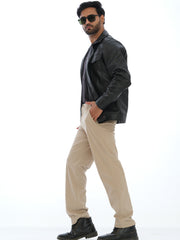 L&C Beige | Relax Fit | Regular Length | Cordroi Dobby Casual Trousers For Men | Imported Fabric