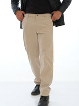 L&C Beige | Relax Fit | Regular Length | Cordroi Dobby Casual Trousers For Men | Imported Fabric