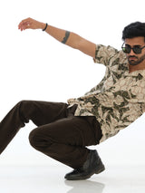 L&C Olive | Relax Fit | Regular Length | Cordroi Dobby Casual Trousers for Men