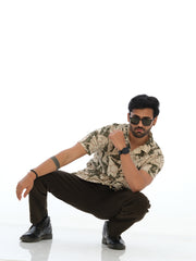 L&C Olive | Relax Fit | Regular Length | Cordroi Dobby Casual Trousers for Men