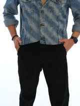 L&C Black | Relax Fit | Regular Length | Casual Trousers For Men | Imported Cordroi Dobby Fabric