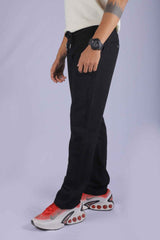 L&C Black | Relax Fit | Jacquard Print | Cotton Blend Casual Lowers with chain on right side pocket