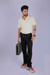 L&C Black | Relax Fit | Jacquard Print | Cotton Blend Casual Lowers with chain on right side pocket