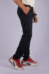 L&C Navy| Cotton Shelf Dobby| Narrow Fit| Side Elasticated  Casual Trousers for Men
