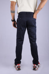 L&C Navy| Cotton Shelf Dobby| Narrow Fit| Side Elasticated  Casual Trousers for Men