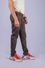 L&C Brown| Cotton Shelf Dobby| Narrow Fit| Side Elastic Casual Trousers for Men