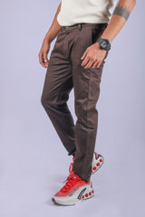 L&C Brown| Cotton Shelf Dobby| Narrow Fit| Side Elastic Casual Trousers for Men