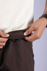L&C Brown| Cotton Shelf Dobby| Narrow Fit| Side Elastic Casual Trousers for Men