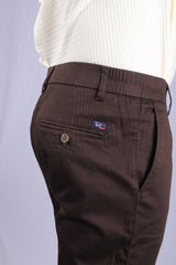 L&C Brown| Cotton Shelf Dobby| Narrow Fit| Side Elastic Casual Trousers for Men