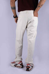 L&C Beige | Linen Look Dobby| Relax Fit| Side Elastic lining Casual Linen Trousers with right pocket chain