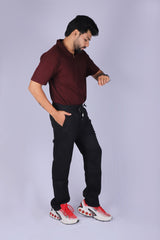 L&C Black | Relax Fit | Double Cloth Cotton Blend Fabric | Casual Lowers for Men