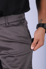 L&C Grey| Cotton Shelf Dobby| Narrow Fit| Side Elasticated Casual Trousers for Men