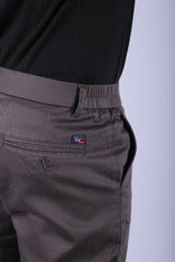 L&C Grey| Cotton Shelf Dobby| Narrow Fit| Side Elasticated Casual Trousers for Men